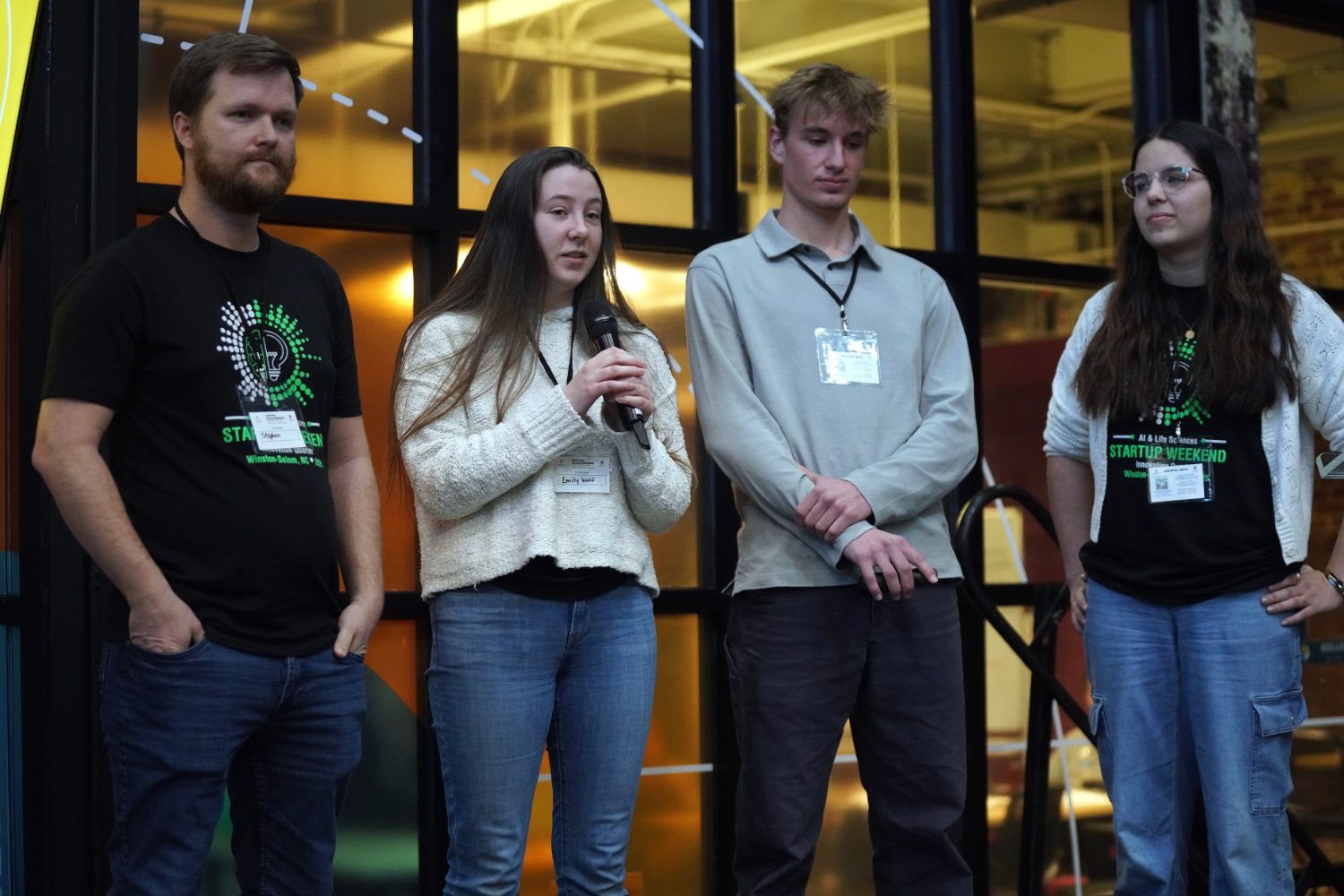 A founder cohort presents during a Startup Weekend in Winston-Salem